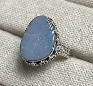 Anillo doblete de ópalo australiano de plata esterlina 925 Reino Unido P-p1⁄2/ee. uu. 7,75. Bolsa de regalo. - Imagen 1 de 8