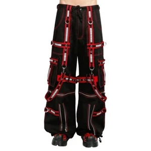 Pantalón gótico para hombre Extreme Bondage gótico electro reflector negro/rojo Tripp - Imagen 1 de 4