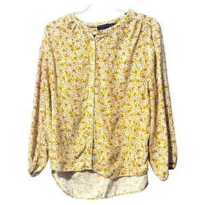 Tommy Hilfiger Orange Button-Up Top Viscose size large 3/4 Sleeve Floral V Neck - Picture 1 of 4