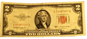 1953 Series C $2 Two Dollar Red Note W/ inverted 1st 2 serial numbers A79387597A - Picture 1 of 4
