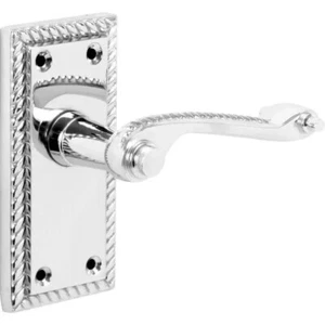 Polished Chrome Georgian Short Backplate Scroll Lever Latch Door Handle - Pair - - Picture 1 of 2