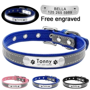 Reflektierendes personalisiertes Hundehalsband Leder individuelle Gravur Name Small Medium L - Bild 1 von 13