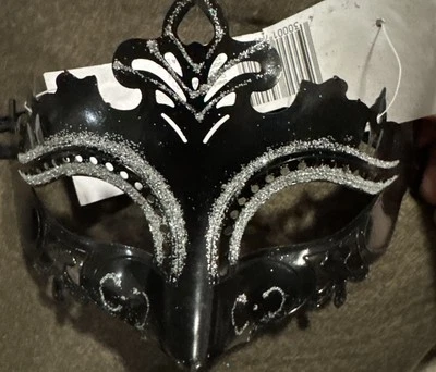 Costume Masquerade Ball Mask Black Glitter Disguise Unbranded Halloween - Image 1 of 2