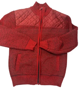 Gioberti Sweater Jacket Youth Boys 16  Red Knit Flannel Lined Full Zip Quilted - Picture 1 of 9