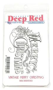 TIEFROT Cling Mount Stempel VINTAGE MERRY CHRISTMAS Urlaub Spruch Worte - Bild 1 von 1
