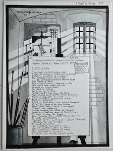 Ralph Wolfe-Emery A Sense of Irony 1989 — Gefängnis Kunst Tinte & Waschung mit Gedicht, signiert - Bild 1 von 4