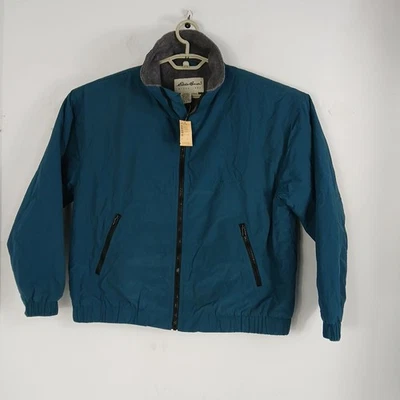 VTG Eddie Bauer Jacket Womens Polartec Large Teal Zip Fleece Lined Nylon New - Image 1 of 4
