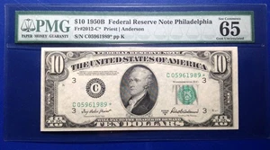 1950B $10 Federal Reserve Note Fr-2012-C* Philadelphia PMG65EPQ Gem - Picture 1 of 2