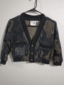 Vintage Rare 1990s Monkey Wear Safari Animal Cardigan Sweater Youth Sz 4T - Picture 1 of 9
