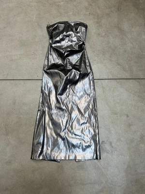 Vestido recto midi sin tirantes metálico de acero de Zara para mujer M plateado algodón abertura trasera Foto 1 de 4