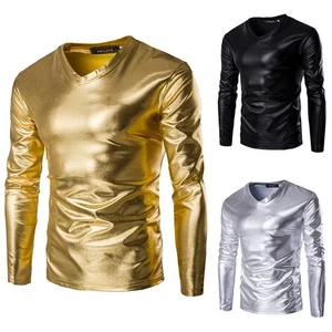 Stand Out in the Crowd with Men's PU Leather Long Sleeve Performance Shirt - Picture 1 of 20