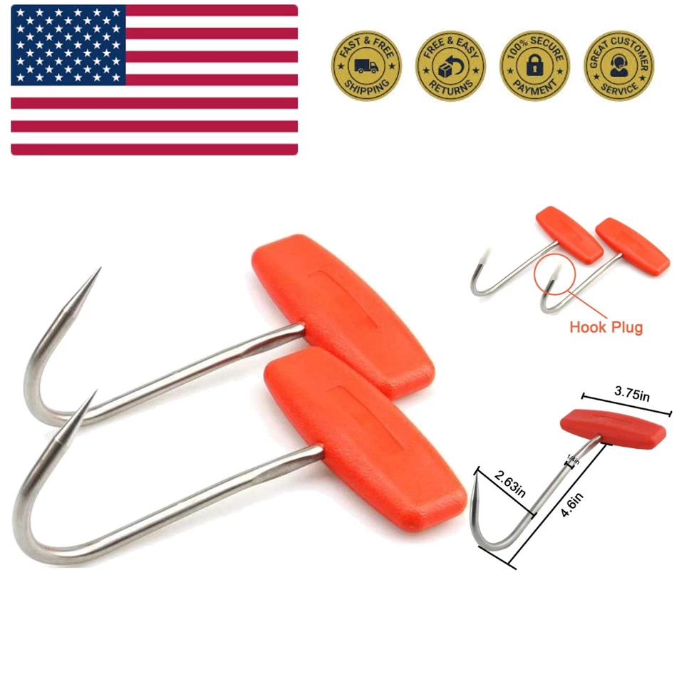 Tihood 2pcs Meat Hooks for Butchering T Shaped Boning With Orange X2