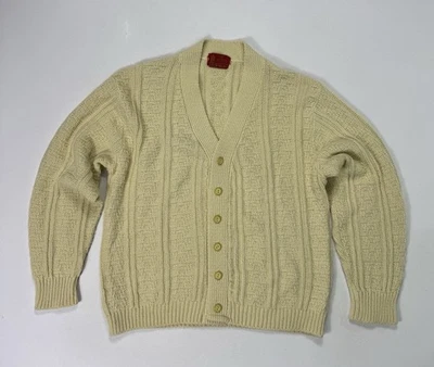 Vintage Sears Kings Road Cardigan Sweater Men’s Large 60s 70s Ivory Grandpa - Image 1 of 4