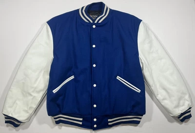 Chaqueta Universitaria Butwin De Colección Azul Lana Blanco Cuero Mangas Hecha en EE. UU. Talla XL LIMPIA Foto 1 de 4