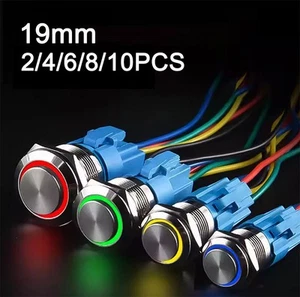 USA 19mm 12V LED ON OFF Push Button Power Switch Latching w/ Wire Socket Harness - Picture 1 of 23