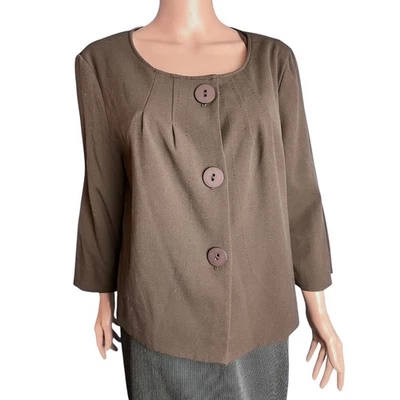 Blazer RQT Mujer Tejido Recortado 14 Plisado Manga Campana Suave Carrera Trabajo Retro Foto 1 de 4