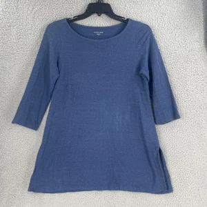 Eileen Fisher Tunic Top Shirt Womens Small Blue Organic Linen 3/4 Sleeve Relaxed - Picture 1 of 8