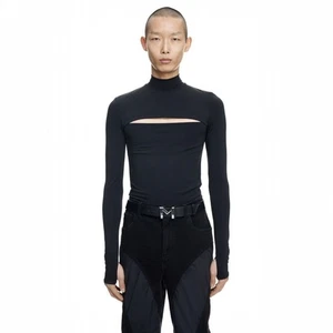 MUGLER × H&M super tailliertes elegantes schwarzes Cut-Out Jersey Shirt Herren Gr. L - Bild 1 von 12