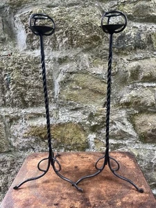 PAIR 27” Wrought Iron Art Nouveau Style Blacksmith Made Candlesticks c.1880 - Picture 1 of 17