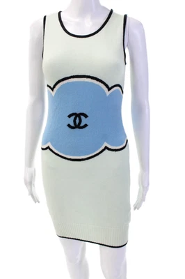 Mini vestido Chanel para mujer de cachemir sin mangas tejido bloques de color verde menta talla 34 Foto 1 de 4