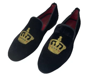 Vintage Ferucci schwarz Samt Abend Halbschuhe Hausschuhe bestickt Gold Krone Herren 11 - Bild 1 von 18