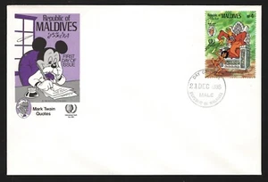 OPC 1985 Malediven Disney 4rf Mark Twain Zitate FDC unadressiert 47709 - Bild 1 von 1