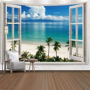 Beach Landscape Outside The Window Tapestry Nature Scenic Wall Hanging Art Decor