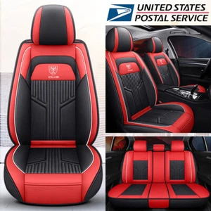 Universal Car Auto Seat Covers 5-Seats Full Set Cushions Black+Red PU Leather US - Picture 1 of 12