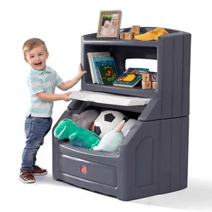 Gray 38" Tall Plastic Toddler Bookcase and Kid Toy Box and Toy Storage - Picture 1 of 13