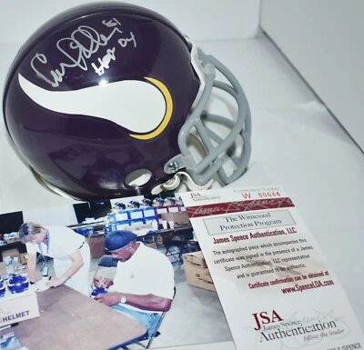CARL ELLER SIGNED VSR4 CUSTOM FACE MASK MINI HELMET MINNESOTA VIKINGS HOF 04 JSA - Image 1 of 4