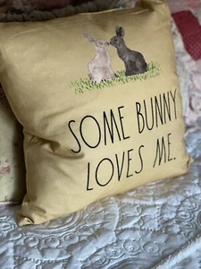 Rae Dunn 20" x 20" Some Bunny Loves Me Easter Spring Pillow Feather Fill - Picture 1 of 4