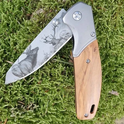 HERBERTZ CJH - Taschenmesser/Einhandmesser - Hirschmotiv / Olive - NEU - 44160