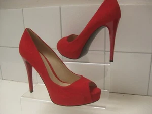 ZAPATOS DE AGUJA ROJOS PEEPTOE 5 38 US7 sexy cielo tacones altos imitación gamuza GUESS - Imagen 1 de 14
