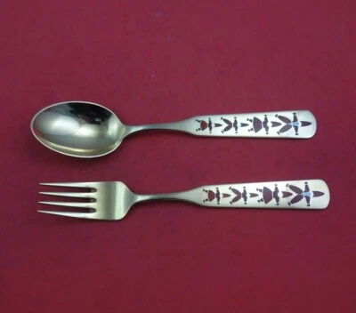 Christmas by A. Michelsen Sterling Silver Fork and Spoon Set 2pc 1957 Vermeil - Image 1 of 3