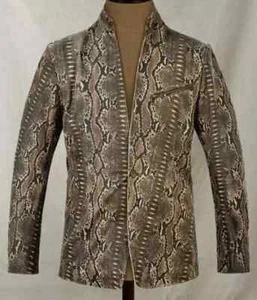 Blazer para hombre hecho a mano elegante ropa de fiesta causal estampado de serpiente cuero piel de cordero - Imagen 1 de 8