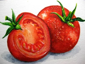 Watercolor Painting Tomatoes ACEO Art - Picture 1 of 2