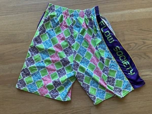 Flow Society Lacrosse Shorts Lime Red & Purple Argyle Mesh Athletic Youth Sz XL - Picture 1 of 2
