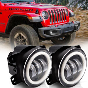 For Jeep Comanche 1986-1992 6000K 4" LED Round Fog Light DRL Lamp Bumper Tractor