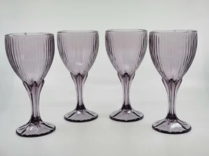 Fostoria Monet purple Stemmed Water Goblets Ribbed Set of 4 - Picture 1 of 8