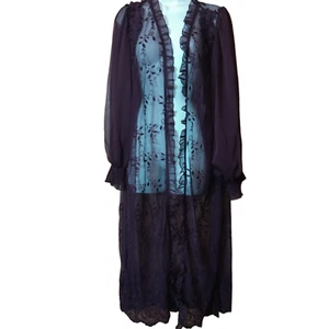 Cato Women's Medium Long Sleeve Sheer Lace Embroidered Open Front Duster NEW - Picture 1 of 7