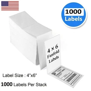 1000 Fanfold Direct Thermal Shipping Labels 4x6 Perforated  for Zebra & Rollo - Picture 1 of 6