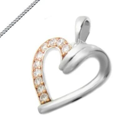 Ciondolo Collana Cuore Placcato IN Oro Rosa con Zirconia Anche 925 Argento - Immagine 1 di 4