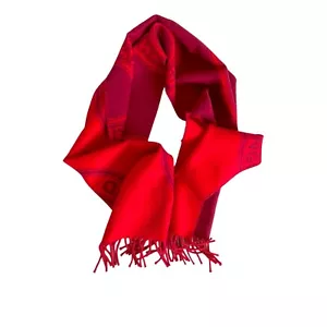 Burberry Rundschal, 100 % Wolle, Wendbar Hellrot mit Logo - Bild 1 von 11