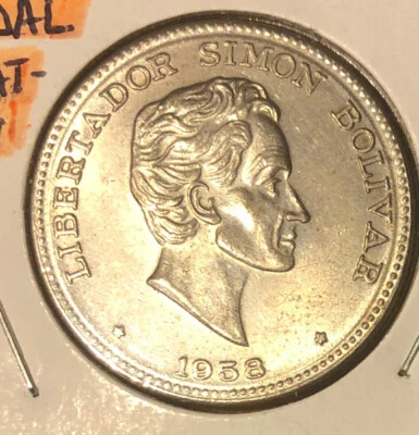 1958 Colombia 50 Centavos “Medalla Rotación” Moneda Sin Circular KM217 Simón Bolívar Foto 1 de 4