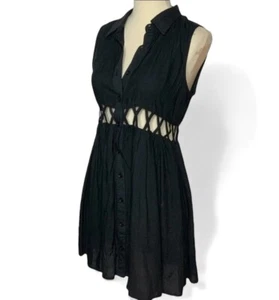 Abito tunica STARING AT STARS Urban Outfitters taglia XS nero reticolo bottoni davanti - Foto 1 di 11