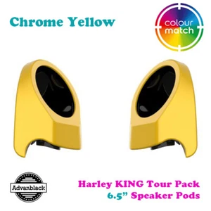Chrome Yellow King Tour Pack 6.5" Speaker Pods fit 14+ Harley Touring - Picture 1 of 5