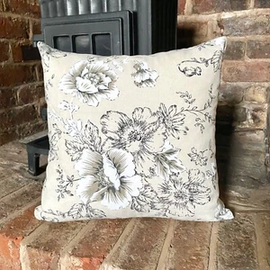 304. Handmade Black and White Flowers LINEN Cotton Cushion Cover.Various sizes - Picture 1 of 2