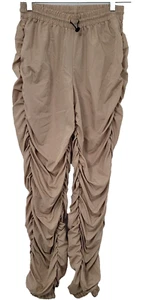 New! Fashion Nova Joggers Scrunch Pants Medium Ruched Sides Tan Elastic Waist - Picture 1 of 6