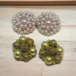 2 pairs of Vtg Clip- on Earrings, Signed Lisner and Japan Pink Gold Mid Century - Picture 1 of 7