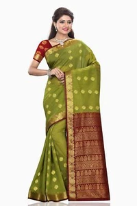 Mona Green con Maroon Art Silk Sari Saree Bellydance Wrap - Imagen 1 de 1